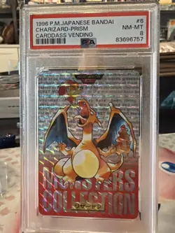 PSA 8 Charizard Prism 1996 Pokemon Carddass Bandai Part 1 Green Holo Vtg Japan - Image 1