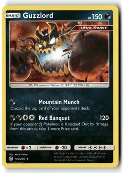 Guzzlord 136/236 Holo Rare Cosmic Eclipse Pokemon Reverse Holo Near Mint - Image 1
