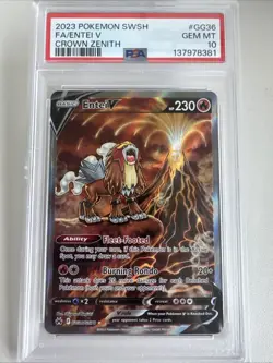 2023 POKEMON SWORD & SHIELD CROWN ZENITH #GG36 FULL ART/ENTEI V PSA 10 - Image 1
