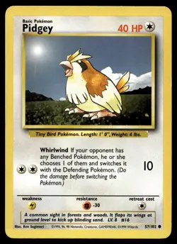 Pidgey 057/102 Pokemon Base Set Unlimited Non Holo (LP) - Image 1