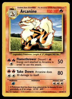 Arcanine 023/102 Pokemon Base Set Unlimited Non Holo (MP) - Image 1