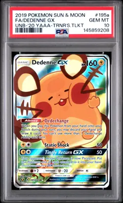2019 Pokemon Sun & Moon Unbroken Bonds 195a Dedenne GX Promos PSA 10 145859208 - Image 1