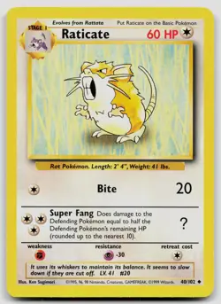 RATICATE 40/102 UNCOMMON BASE SET UNLIMITED POKEMON LP - Image 1