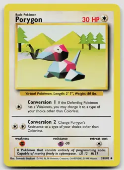 PORYGON 39/102 UNCOMMON BASE SET UNLIMITED POKEMON LP - Image 1