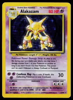 ALAKAZAM 1/102 HOLO HOLO RARE BASE SET UNLIMITED POKEMON MP - Image 1