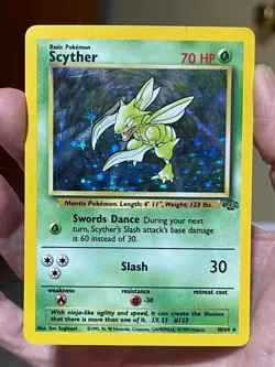 POKEMON SCYTHER 10/64 RARE HOLOFOIL JUNGLE SET MP CARD SEE PICS - Image 1