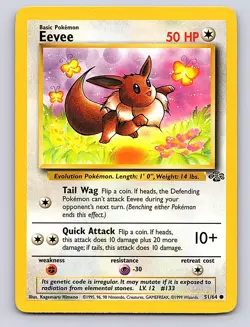 Pokemon Card Eevee 51/64 Jungle LP TCG Card Common 1999 - Image 1