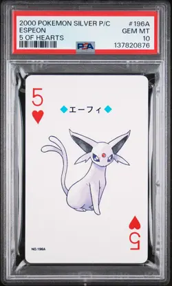 2000 POKEMON SILVER VERSION PLAYING CARDS 5 OF HEARTS #196A ESPEON PSA 10 - Image 1