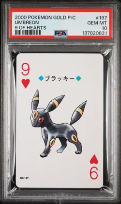 2000 POKEMON GOLD VERSION PLAYING CARDS 9 OF HEARTS #197 UMBREON PSA 10 - Image 1