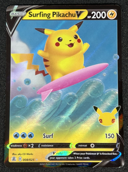 Surfing Pikachu V 008/025 SWSH Celebrations Holo Rare Pokemon Card NM - Image 1