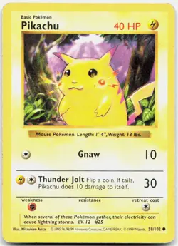 Pokemon TCG Pikachu (Red Cheeks) Base Set (Shadowless) Common 058/102 Unlimited - Image 1