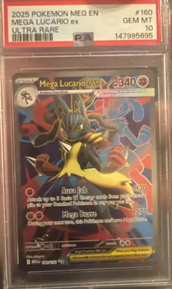 2025 Pokemon Mega Evolutions Mega Lucario EX Ultra Rare #160 PSA 10 GEM MINT - Image 1