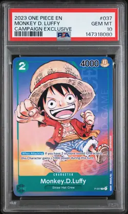 2023 ONE PIECE PROMOS CAMPAIGN EXCLUSIVE #037 MONKEY D. LUFFY PSA 10 - Image 1