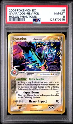 2006 POKEMON EX HOLON PHANTOMS #8 GYARADOS-REVERSE FOIL PSA 8 Stamped - Image 1