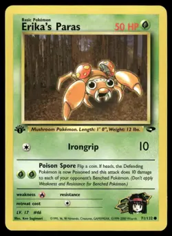 ERIKA'S PARAS 71/132 COMMON GYM CHALLENGE POKEMON 1ST EDITION NM - Image 2