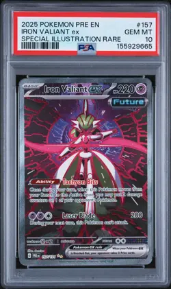 2025 Pokemon PRE EN Iron Valiant EX SIR #157 PSA 10 - Image 1