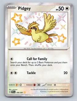Pokemon TCG Pidgey Holo Shiny Rare SV: Paldean Fates 196/091 - Image 1