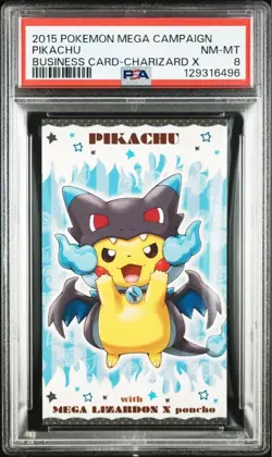 PSA 8 Poncho Pikachu Mega Charizard X Business Promo Pokemon Card Japanese 2015 - Image 1