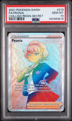 Peonia Secret Pokemon Sword & Shield Chilling Reign 219/198 PSA 10 - Image 1