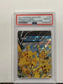 Pokemon 2021 Pikachu V-UNION SWSH139 Holo Promo Sword & Shield PSA 10 - Image 1