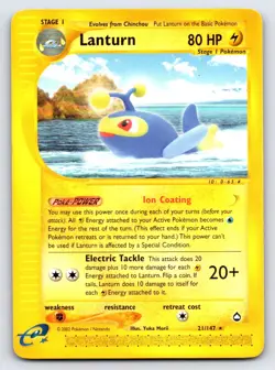 Lanturn 21 Rare Aquapolis Pokemon Near Mint - Image 1