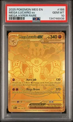 Mega Lucario ex 188 PSA 10 Gold Hyper Rare Mega Evolution English 2025 Pokemon - Image 1