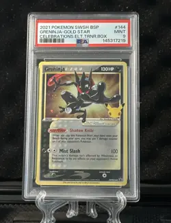 2021 POKEMON SWSH BLACK STAR PROMO #144 GRENINJA GOLD STAR CELEBRATIONS PSA 9 - Image 1