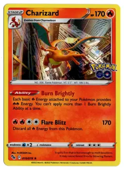 [0746] MODERATELY PLAYED Pokemon GO! Holo Rare 010/078 Charizard - Image 1