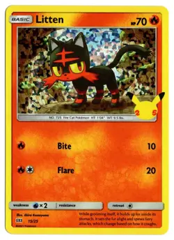 [0658] LIGHTLY PLAYED Pokemon HOLO McDonalds 2021 15/25 Litten - Image 1