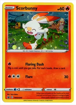 [0955] NEAR MINT Pokemon Black Star Promo COSMO HOLO SWSH244 Scorbunny - Image 1