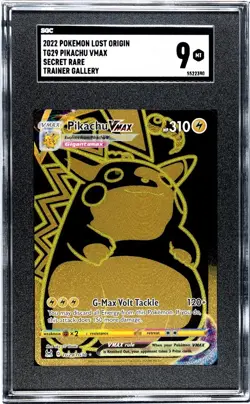 2022 POKEMON LOST ORIGIN #TG29 PIKACHU VMAX FULL ART SGC 9 - Image 1