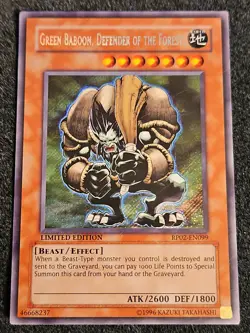 Yugioh Green Baboon, Defender Of The Forest RP02-EN099 Secret Rare LP - Image 1