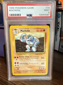PSA 9 Machoke 34/102 Pokemon Base Set 1999 Non Holo Card - Image 1
