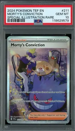2024 Pokemon TEF EN 211/162 MORTY'S CONVICTION SIR PSA 10 Gem Mint - Image 1