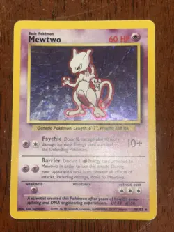 Mewtwo 10/102 Pokemon TCG 1999 Base Set Holo Unlimited Rare Moderately Played - Image 3