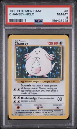 1999 POKEMON BASE SET UNLIMITED #3 CHANSEY-HOLO PSA 8 - Image 1