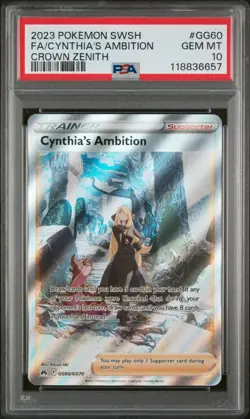 2023 Pokemon SWSH Crown Zenith #GG60 Full Art Cynthia's Ambition PSA 10 Gem Mint - Image 1