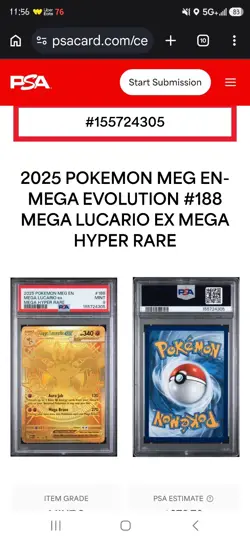 POKEMON MEGA LUCARIO ex 2025 MEGA EVOLUTION #188 MEGA HYPER RARE PSA 9 - Image 3