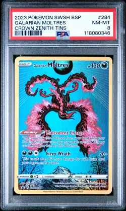2023 Pokemon Swsh Black Star Promo #284 Galarian Moltres Crown Zenith Tin PSA 8 - Image 1