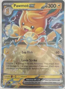 Pokemon TCG Pawmot ex SV03 Obsidian Flames Double Rare EX 073/197 HP 300 Holo - Image 1
