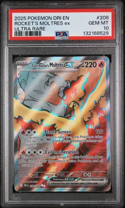 2025 Pokemon Team Rocket's Moltres ex Ultra Rare Holo 208/182 PSA 10 Sv10 - Image 1