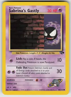 Sabrina's Gastly 96/132 Common Gym Challenge Pokemon Unlimited Lightly Played - Image 1