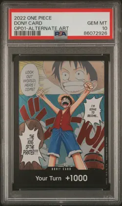 One Piece English Don!! Card OP01 Romance Dawn Alternate Art Luffy PSA 10 - Image 1