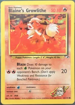 Pokemon TCG Blaine's Growlithe Gym Heroes Common Card 62/132 - Image 1