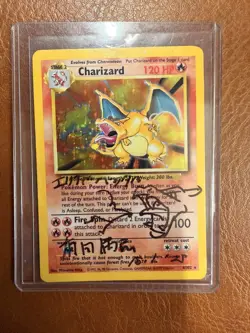 1999 POKEMON BASE SET UNLIMITED ARITA SIGNED #4 CHARIZARD-HOLO AUTO SKETCH - Image 1