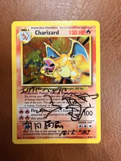 1999 POKEMON BASE SET UNLIMITED ARITA SIGNED #4 CHARIZARD-HOLO AUTO SKETCH - Image 2
