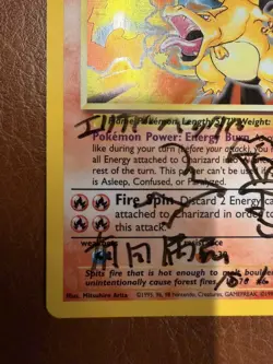 1999 POKEMON BASE SET UNLIMITED ARITA SIGNED #4 CHARIZARD-HOLO AUTO SKETCH - Image 5