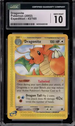 Pokemon TCG Dragonite 43/165 Expedition 2002 CGC 10 Gem Mint Holo Rare - Image 1