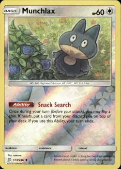 MUNCHLAX 173/236 UNIFIED MINDS UNCOMMON REVERSE HOLO POKEMON SOWSOW - Image 1