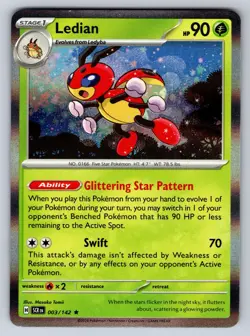 Ledian 3/142 Rare Stellar Crown Pokemon Holo Near Mint - Image 1